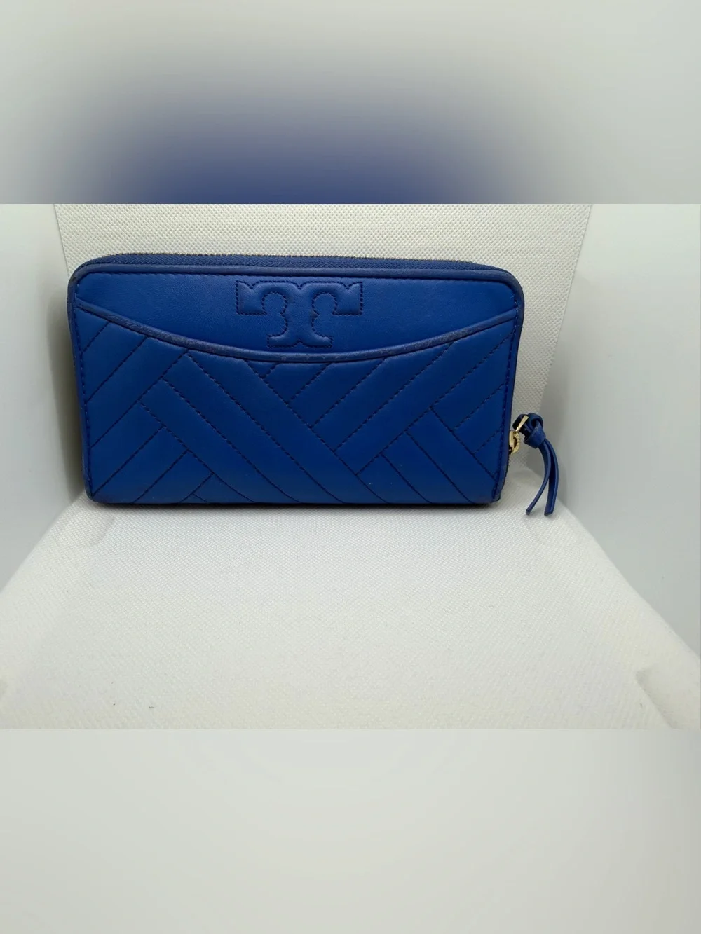 Tory Burch Cobalt Quilted Zip Wallet